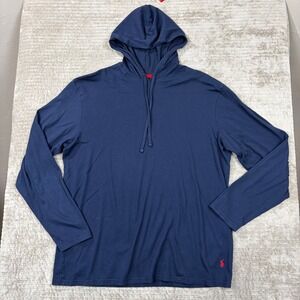 Polo Ralph Lauren Mens Navy Blue Pima Cotton Modal Hooded T-Shirt Hoodie Large